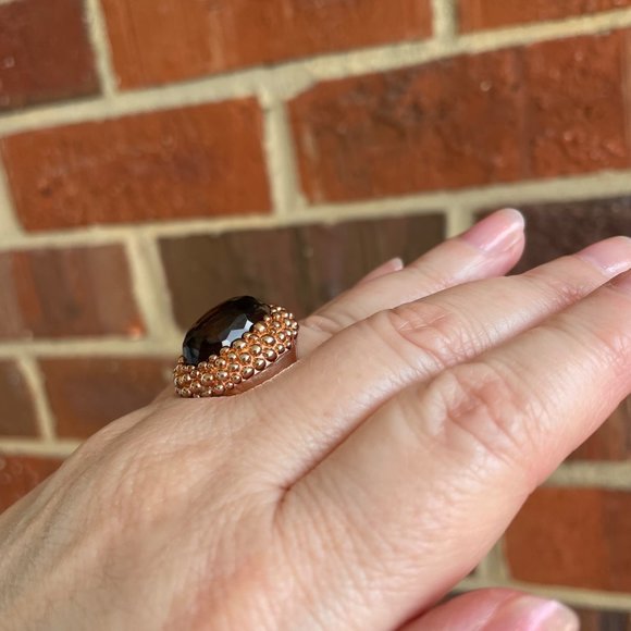Oval Smoky Quartz set in Gold over 925 Sterling silver Ring, size 6 3/4 - Picture 7 of 7